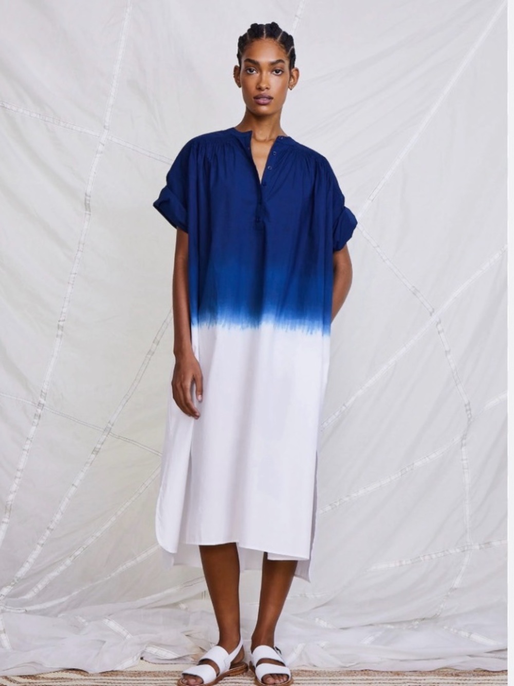 Apiece Apart Palo Tunic Dress in dip dye Cielo Ombré Medium. White and blue.